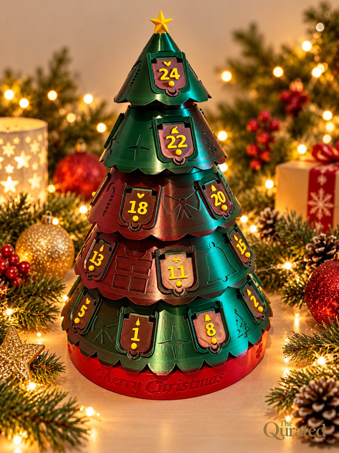 Scalloped advent calendar tree in Emerald & Rose
