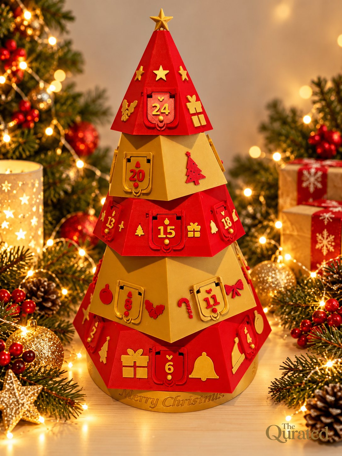 Quirky advent calendar tree in Classic Red & Gold